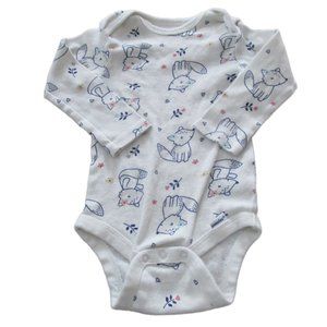 Gerber One Piece Onesie Girls‎ Size 3-6M White Cream Long Sleeve Floral Fox